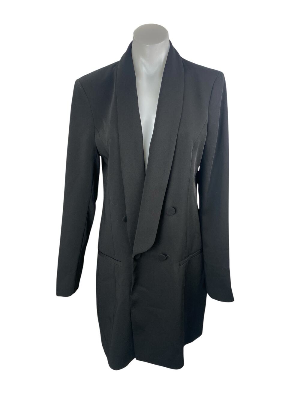 NEW River Island Black Tuxedo Mini Double Breasted Blazer Over Coat Dress Size 4
